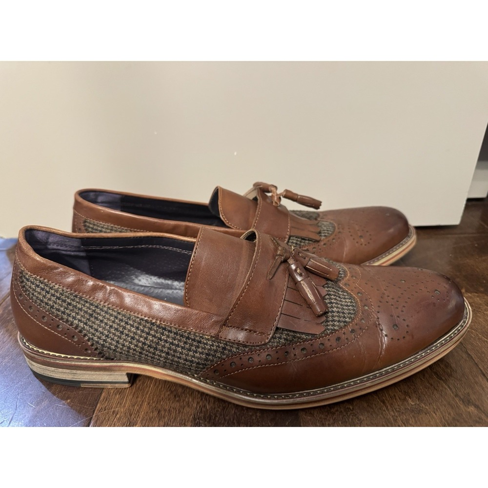 Vintage Foundry Co Wingtip Tassel Loafers Brown Leather Tweed Men's Slip On- 12
